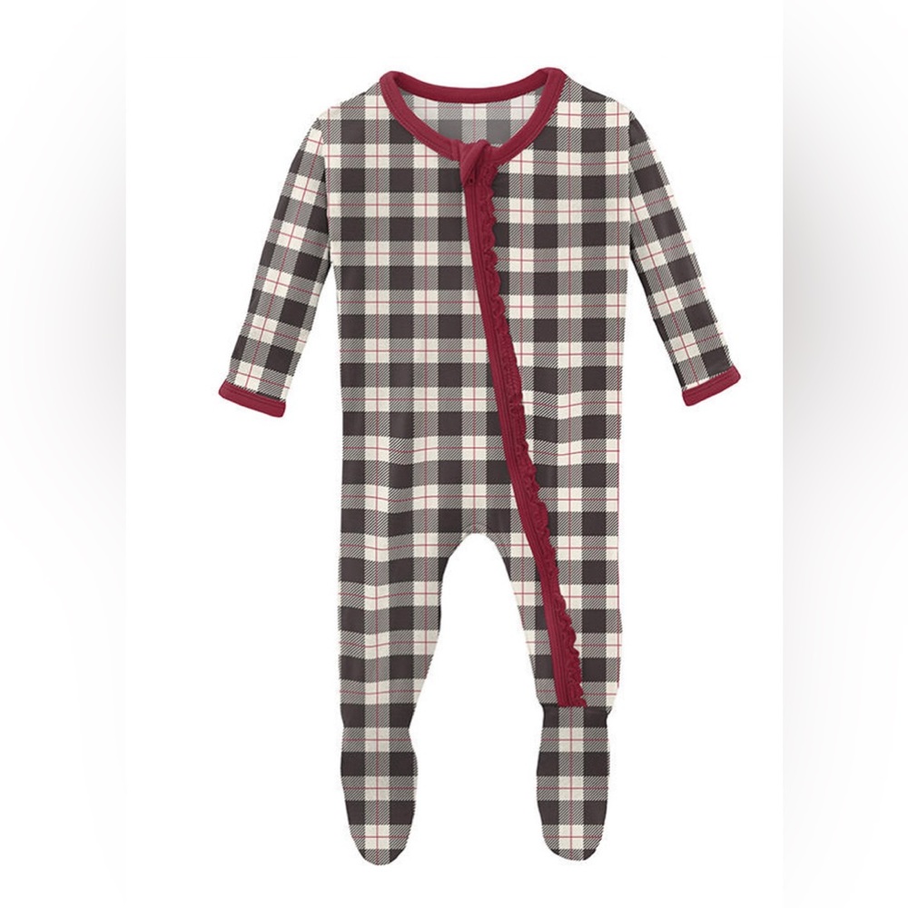 KicKee Pants 9-12M plaid onesie with foot grips